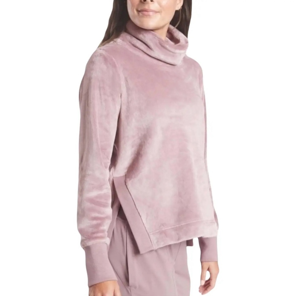 ATHLETA Double Cozy Karma Pink Rose Velour Funnel Neck Pullover Sweatshirt Small